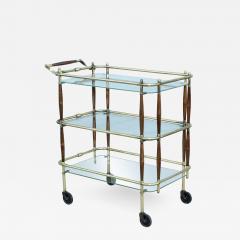 1950s Mid Century Modern Solid Brass And Walnut 3 Tier Italian Bar Cart - 2323875