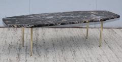 1950s Modern Exotic Marble Top With Tapered Brass Legs Italian Coffee Table - 1528399