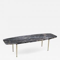 1950s Modern Exotic Marble Top With Tapered Brass Legs Italian Coffee Table - 1528756