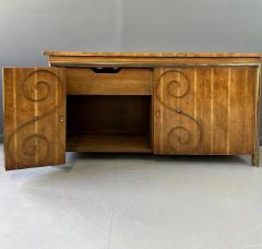 1950s Neoclassical Revival Sideboard in Pecan and Burl with Brass Scroll Details - 2937171