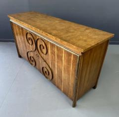1950s Neoclassical Revival Sideboard in Pecan and Burl with Brass Scroll Details - 2937220