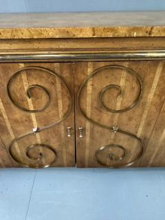 1950s Neoclassical Revival Sideboard in Pecan and Burl with Brass Scroll Details - 2937224