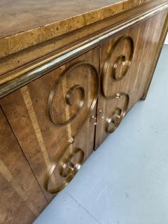 1950s Neoclassical Revival Sideboard in Pecan and Burl with Brass Scroll Details - 2937233