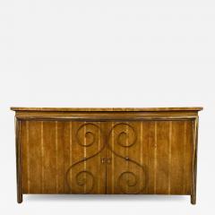 1950s Neoclassical Revival Sideboard in Pecan and Burl with Brass Scroll Details - 2942475