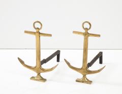 1950s Pair of Brass Anchor Andirons - 2793854