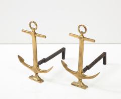 1950s Pair of Brass Anchor Andirons - 2793855