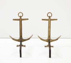 1950s Pair of Brass Anchor Andirons - 2793857