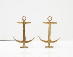 1950s Pair of Brass Anchor Andirons - 2793860