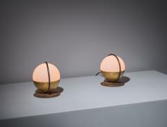 1950s Pair of Italian Table Lamp with Opaline Glass and Brass - 4398149