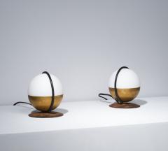 1950s Pair of Italian Table Lamp with Opaline Glass and Brass - 4398152