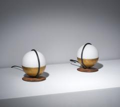 1950s Pair of Italian Table Lamp with Opaline Glass and Brass - 4398153