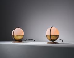 1950s Pair of Italian Table Lamp with Opaline Glass and Brass - 4398154