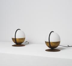 1950s Pair of Italian Table Lamp with Opaline Glass and Brass - 4398155