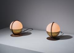 1950s Pair of Italian Table Lamp with Opaline Glass and Brass - 4398156