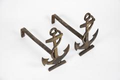 1950s Pair of bronze anchor andirons - 3035541