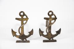 1950s Pair of bronze anchor andirons - 3035544