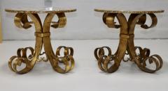 1950s Scrolled Gilt Iron French Side Tables With Onyx Resin Tops - 3268365