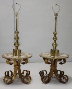 1950s Scrolled Gilt Iron French Side Tables With Onyx Resin Tops - 3268375
