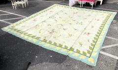 1950s Signed Hollywood Regency Green Floral Hook Rug 133 by 124  - 1977229