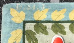 1950s Signed Hollywood Regency Green Floral Hook Rug 133 by 124  - 1977230