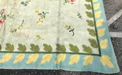1950s Signed Hollywood Regency Green Floral Hook Rug 133 by 124  - 1977231