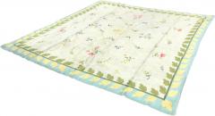 1950s Signed Hollywood Regency Green Floral Hook Rug 133 by 124  - 1977499