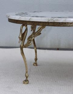 1950s Solid Brass Swan Legs Italian Coffee Table With Inlay Carrara Marble Top - 4789516