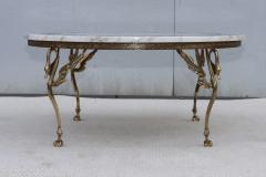 1950s Solid Brass Swan Legs Italian Coffee Table With Inlay Carrara Marble Top - 4789517