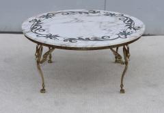 1950s Solid Brass Swan Legs Italian Coffee Table With Inlay Carrara Marble Top - 4789518