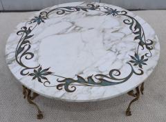 1950s Solid Brass Swan Legs Italian Coffee Table With Inlay Carrara Marble Top - 4789519