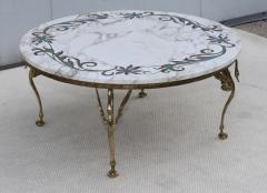 1950s Solid Brass Swan Legs Italian Coffee Table With Inlay Carrara Marble Top - 4789521