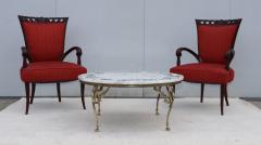 1950s Solid Brass Swan Legs Italian Coffee Table With Inlay Carrara Marble Top - 4789522