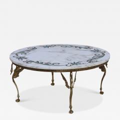 1950s Solid Brass Swan Legs Italian Coffee Table With Inlay Carrara Marble Top - 4789727