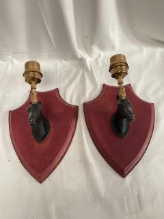 1950s Stitched leather sconces by Jacques Adnet - 4109255