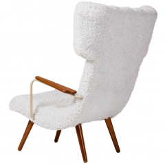 1950s Swedish Tall Back Armchair in Faux Shearling - 2780169
