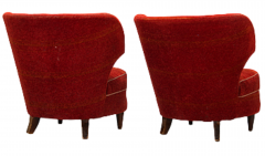 1950s Swedish winged slipper chair in red velvet - 2985257