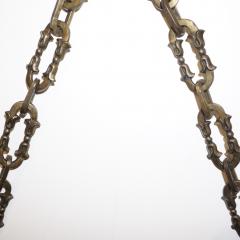 1950s Vintage Italian Chain Hanging Chased Bronze Round Mirror with Knot - 2209698