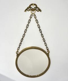 1950s Vintage Italian Chain Hanging Chased Bronze Round Mirror with Knot - 2209703