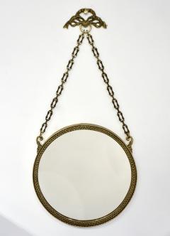 1950s Vintage Italian Chain Hanging Chased Bronze Round Mirror with Knot - 2209704