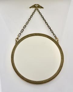 1950s Vintage Italian Chain Hanging Chased Bronze Round Mirror with Knot - 2209705