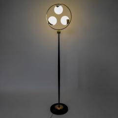1950s black steel brass and engraved opaline floor lamp - 1654243
