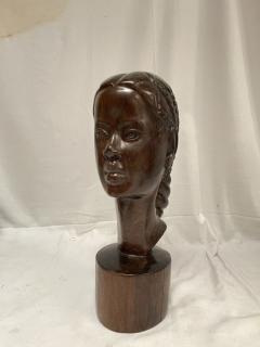 1950s carved pear wood sculpture showing an African woman head - 4121511