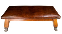 1950s saddle leather wood gymnasium bench - 3145144