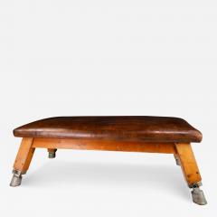 1950s saddle leather wood gymnasium bench - 3149800