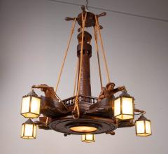 1950s wooden maritime hanging light France - 4303924