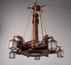 1950s wooden maritime hanging light France - 4303925