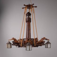 1950s wooden maritime hanging light France - 4303926