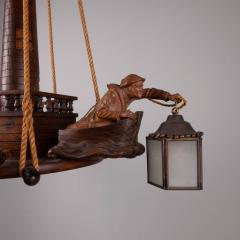 1950s wooden maritime hanging light France - 4303927