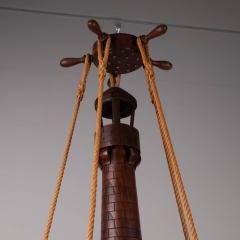 1950s wooden maritime hanging light France - 4303929