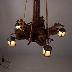 1950s wooden maritime hanging light France - 4303931